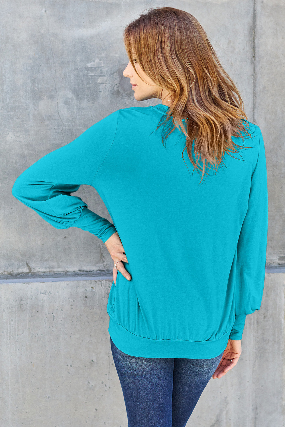 The Basic Bae Full Size V-Neck Lantern Sleeve Top