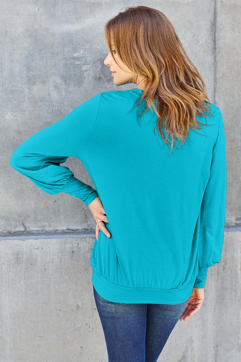 The Basic Bae Full Size V-Neck Lantern Sleeve Top