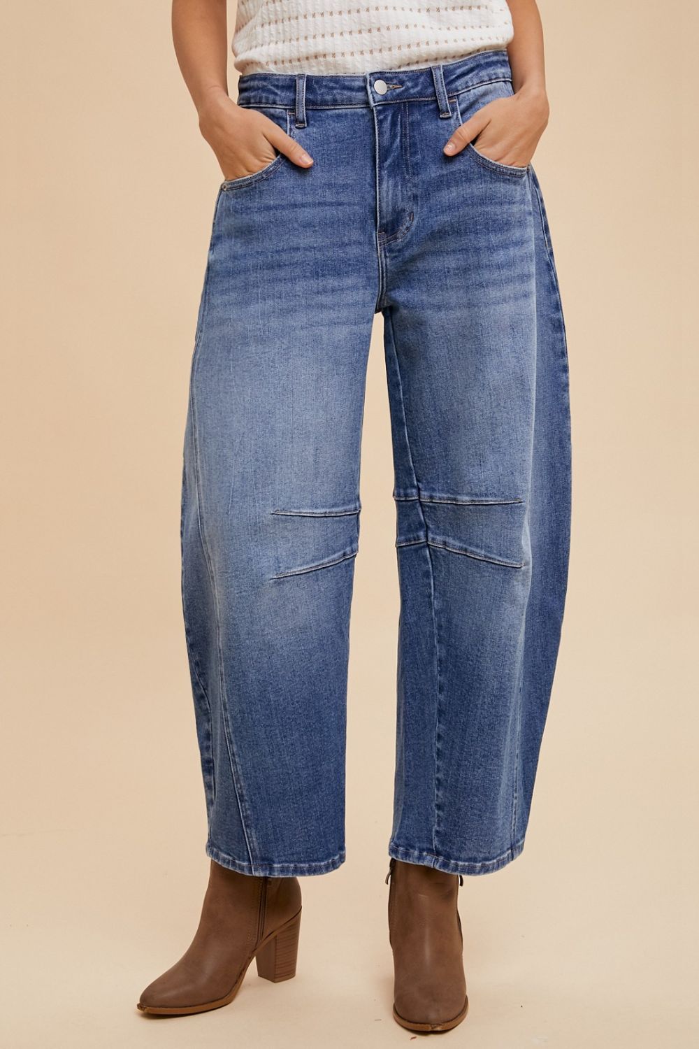 Mary Mid Rise Barrel Leg Jeans with Pockets