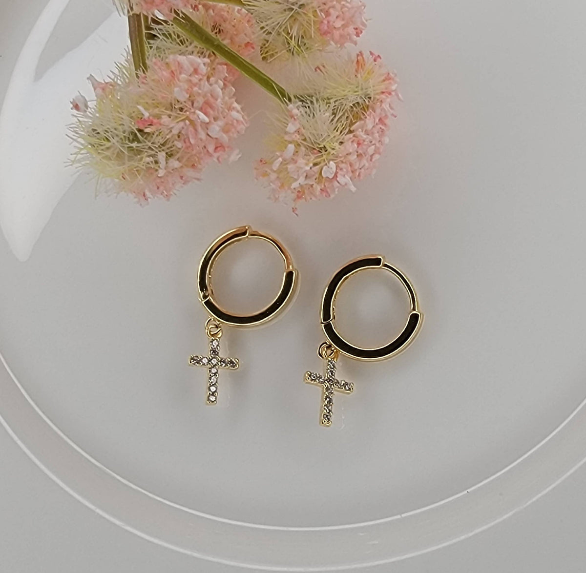 Cross Huggie Earrings