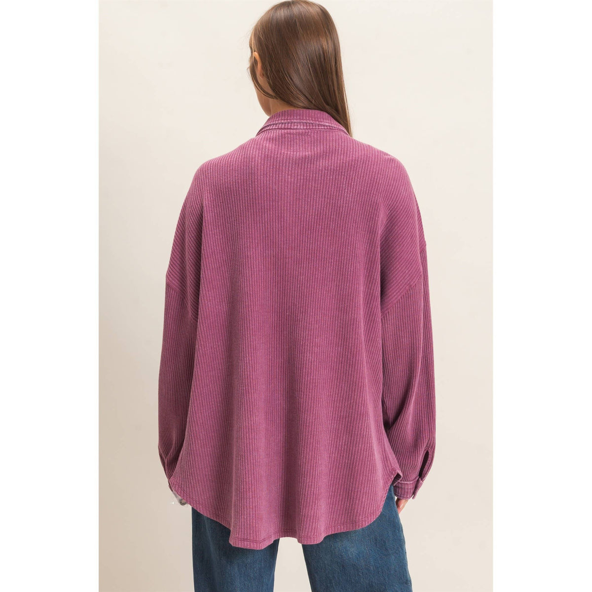 The Mineral Wash Waffle Knit Button-Up Shacket