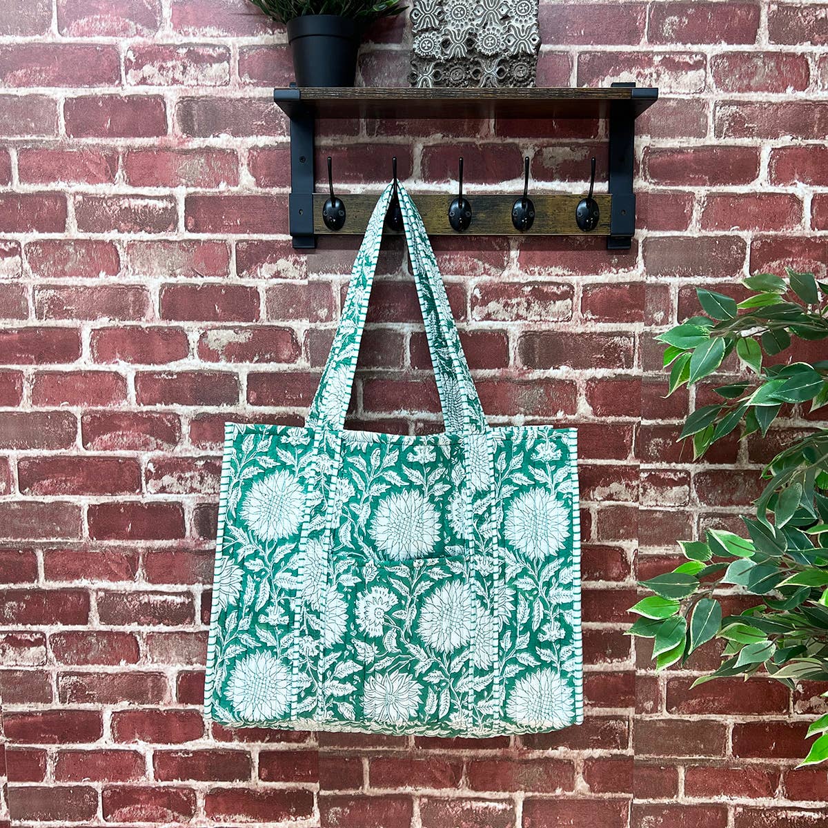 Teal Dan Quilted Block-Printed Tote