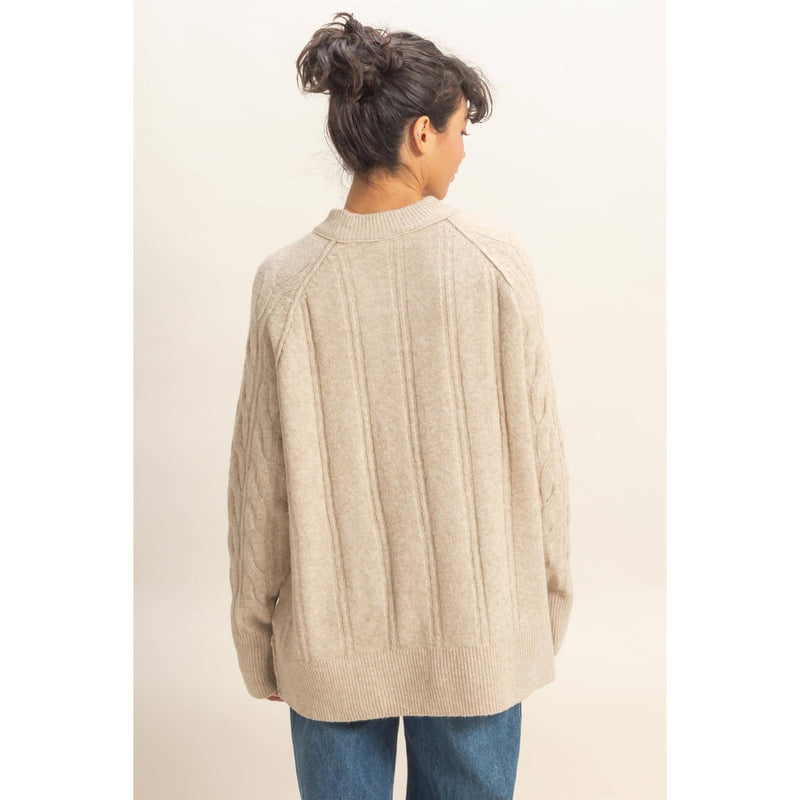 Crew Neck Cable Knit Sweater Pullover