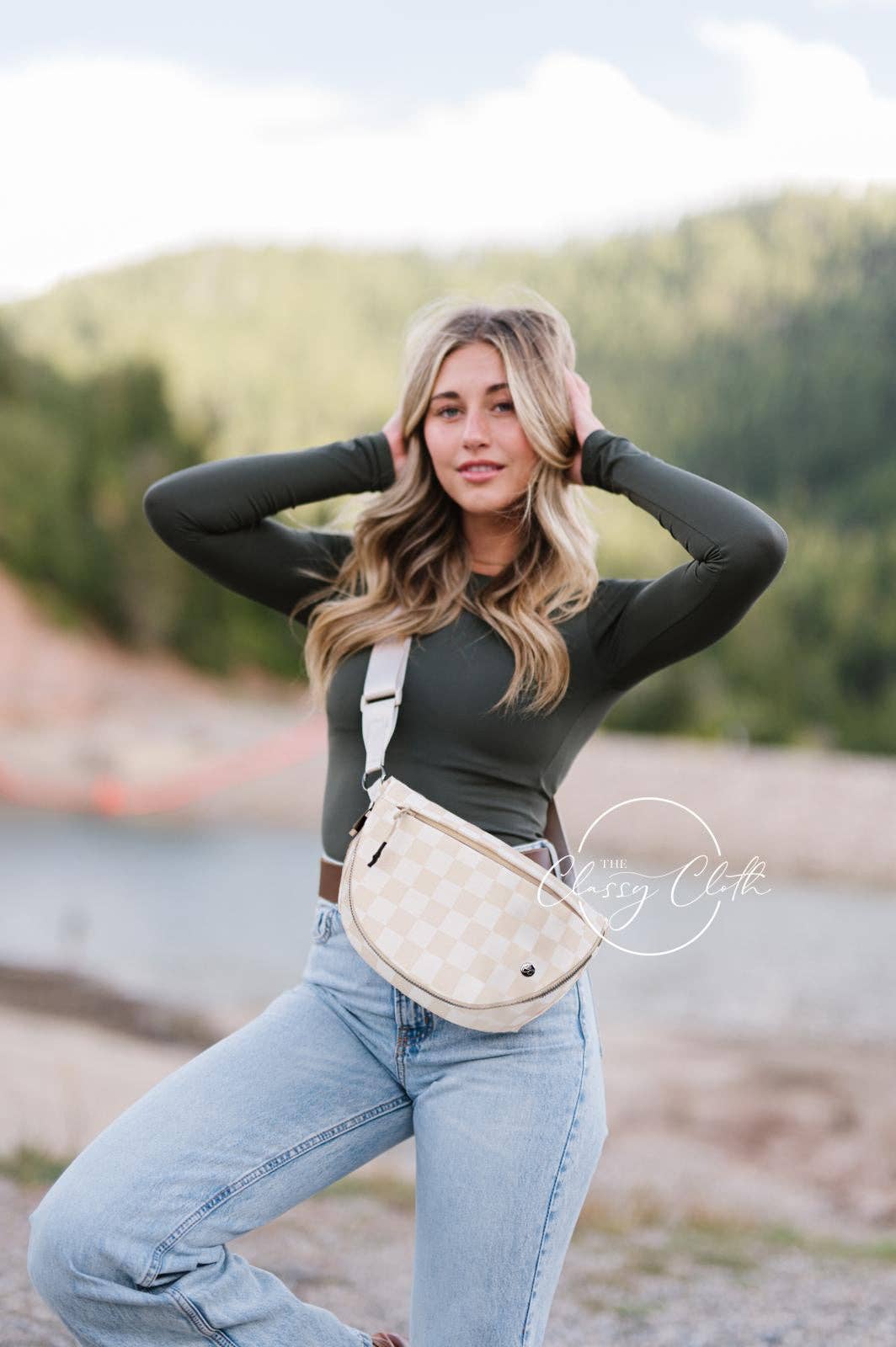 Margot Moon Belt Bag in Beige Checkered