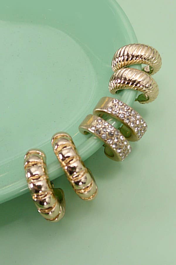 Trio Rhinestone Huggie set
