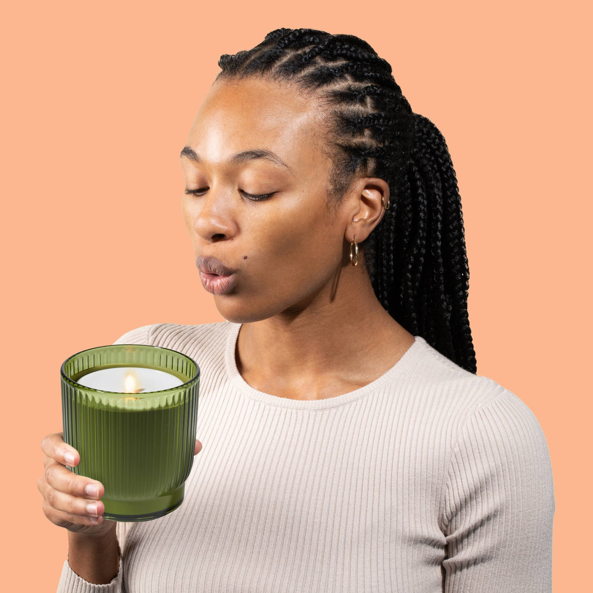 Flameless Candle Diffuser - Olive Ribbed