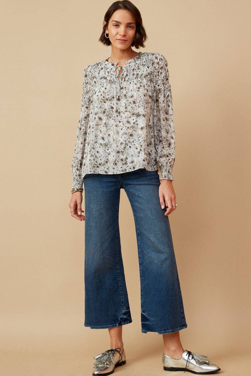 The Tie Front Smocked Detail Floral Top