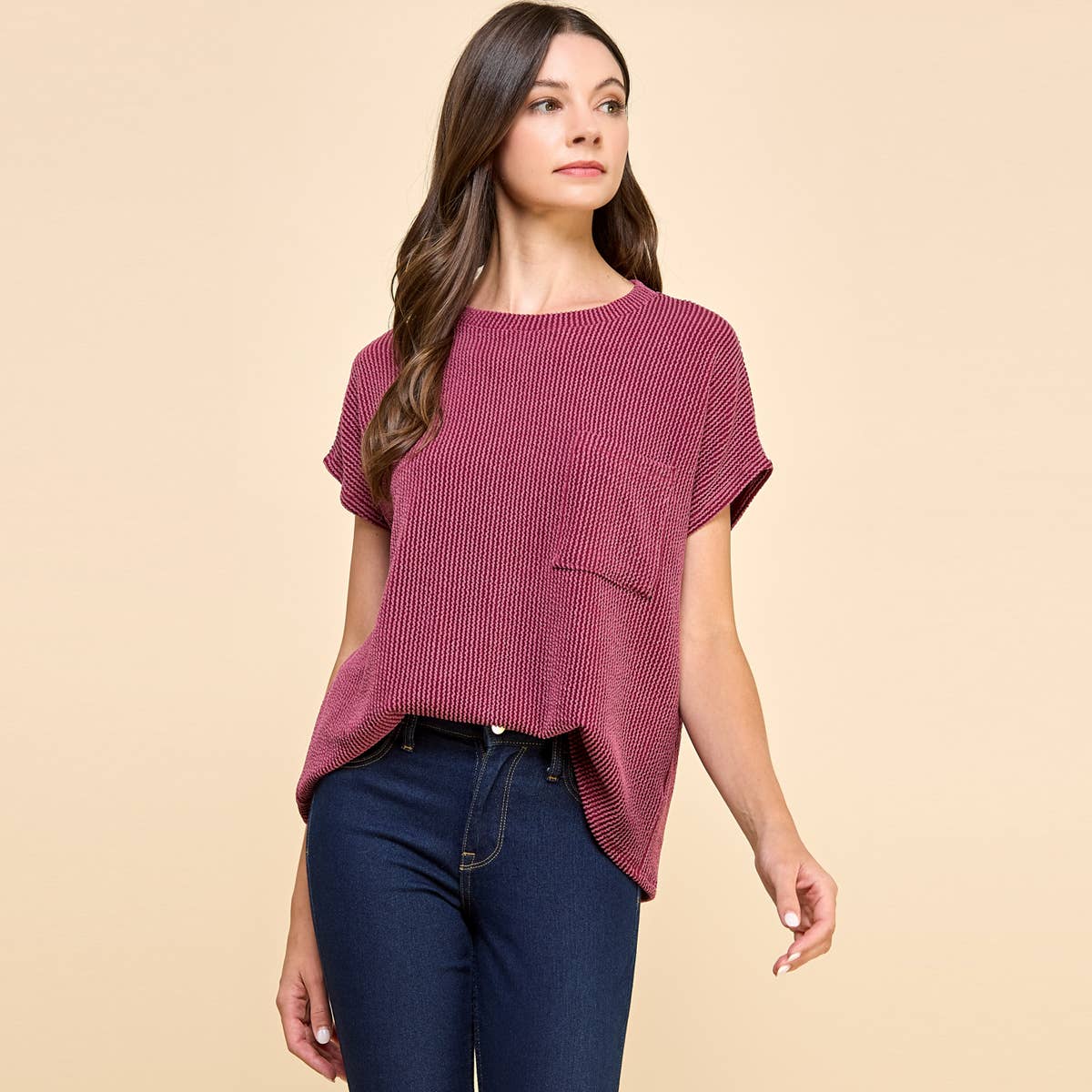 Solid Ribbed Top with Pockets