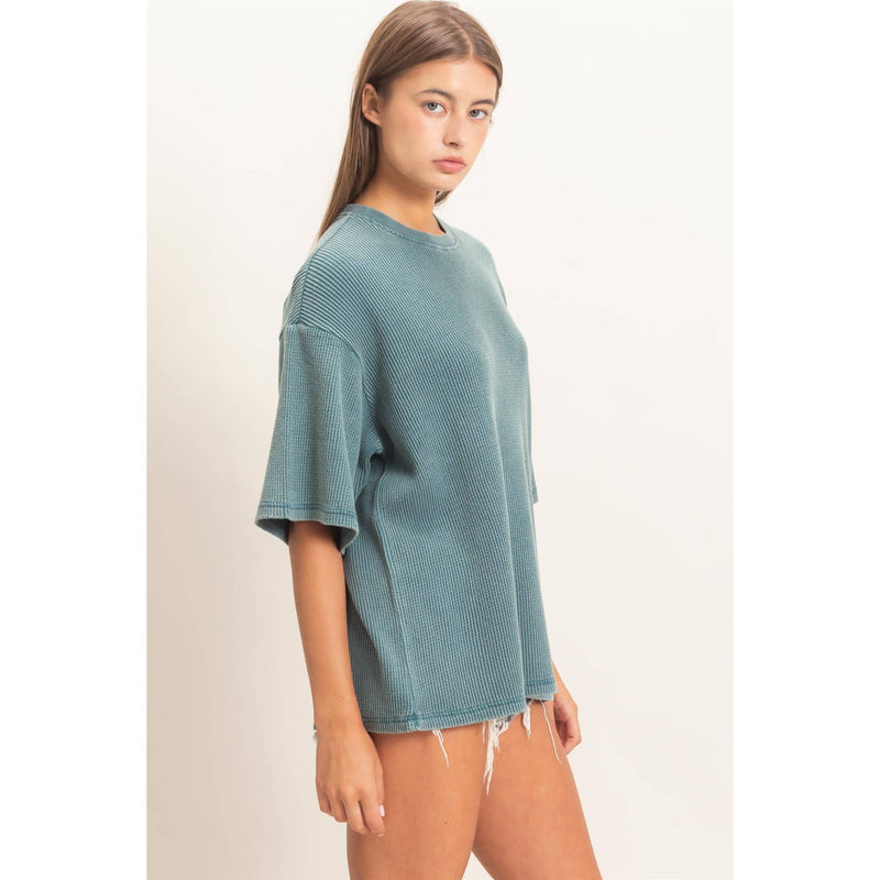 Mineral Wash Waffle Crew Neck Short Sleeve Top