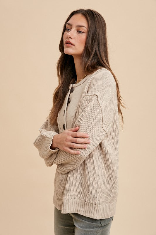 The Annie Half Button Ribbed Hem Sweater