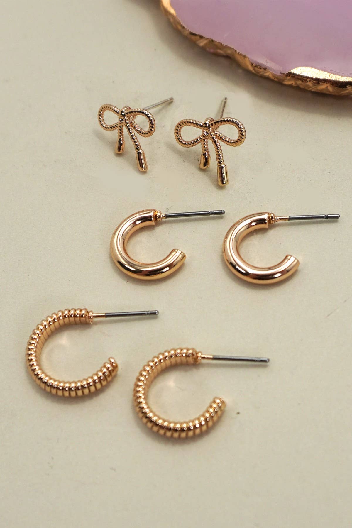 Mini Bow Huggie Earring Set