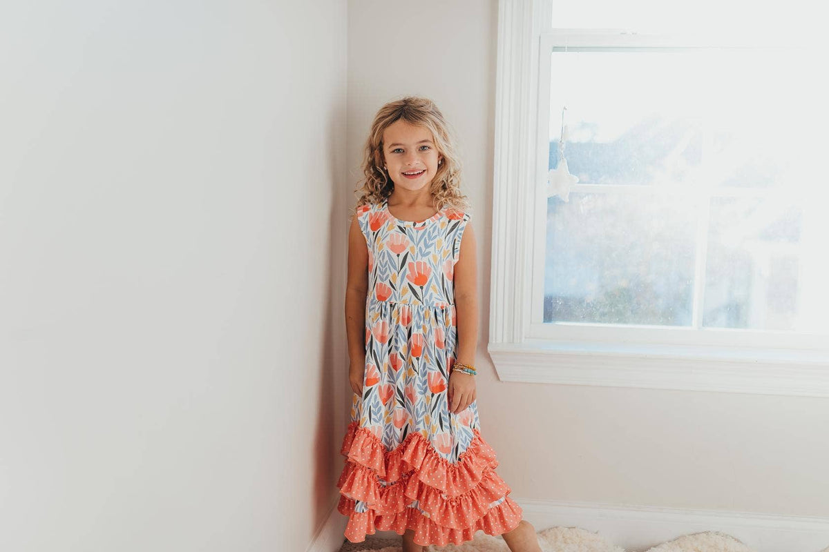 Kids Peach Dot Floral Dress
