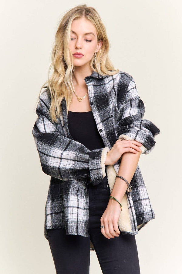 Plaid Sherpa-lined Button Down Shacket