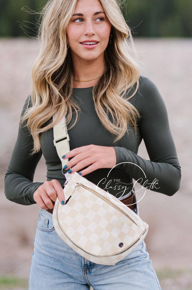 Margot Moon Belt Bag in Beige Checkered