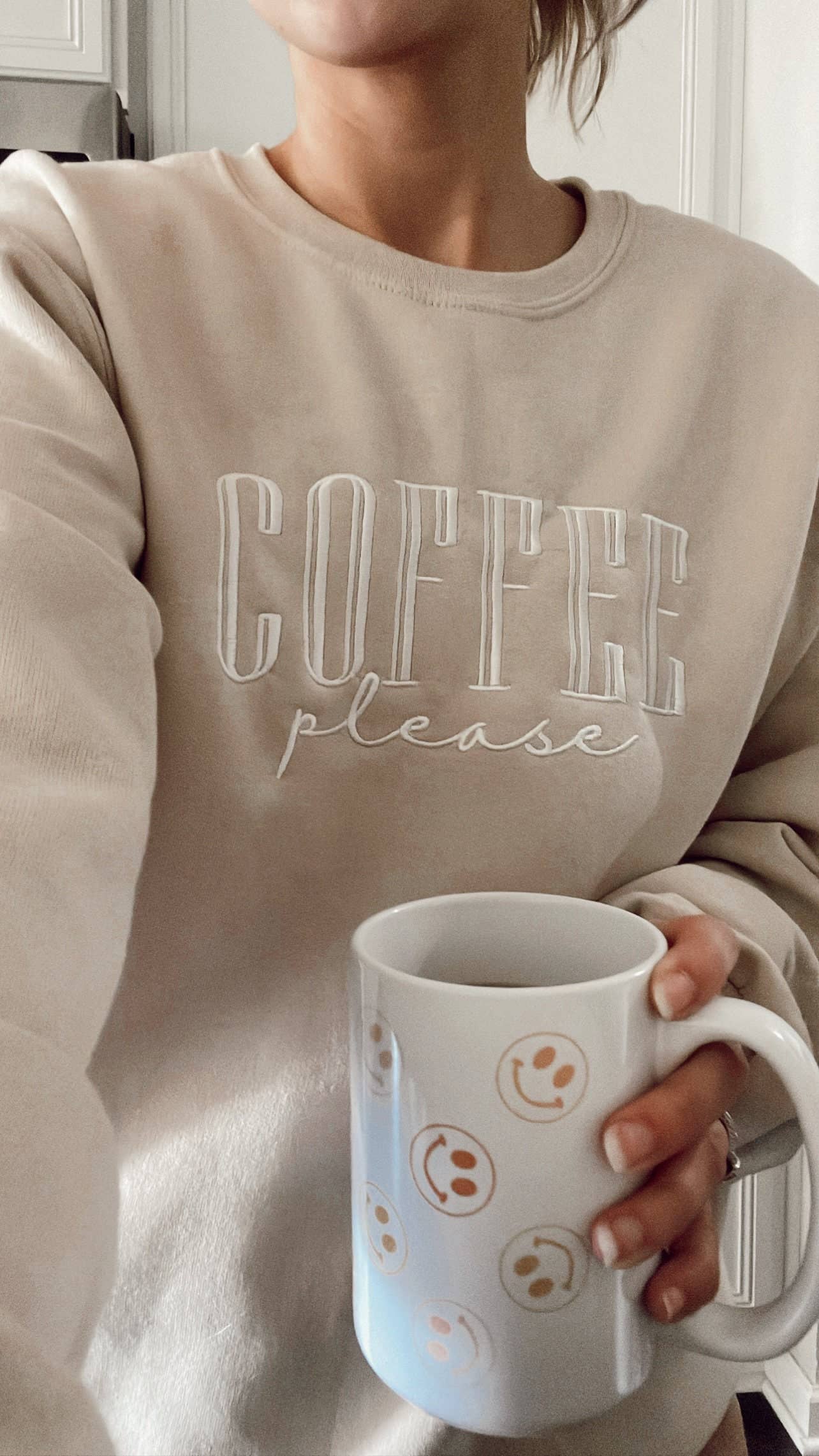 Embroidered Coffee Please Sweatshirt