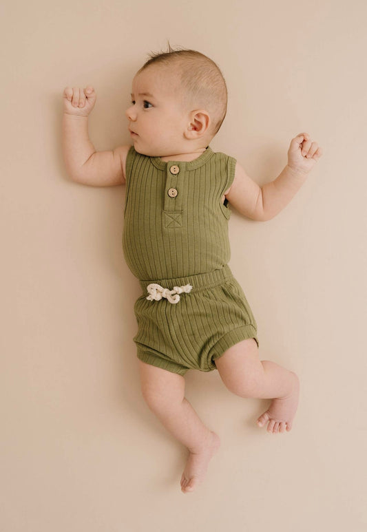 Olive Ribbed Tank Set