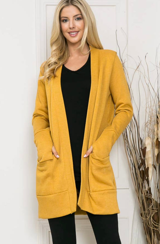 Brush Open Cardigan In Mustard