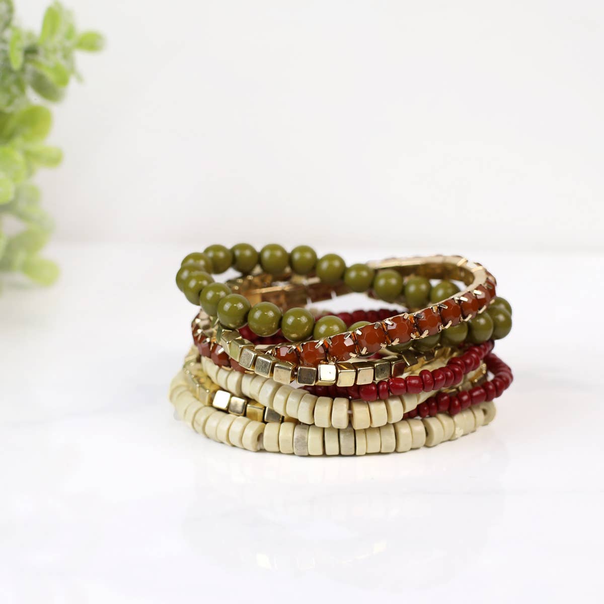 Boho Bracelet - Olive & Burgundy