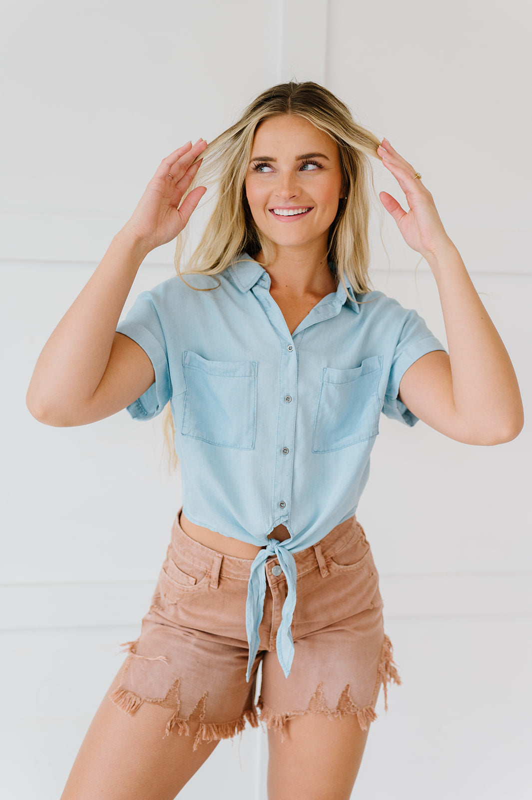 On My Mind Cropped Tencel Top- Blue