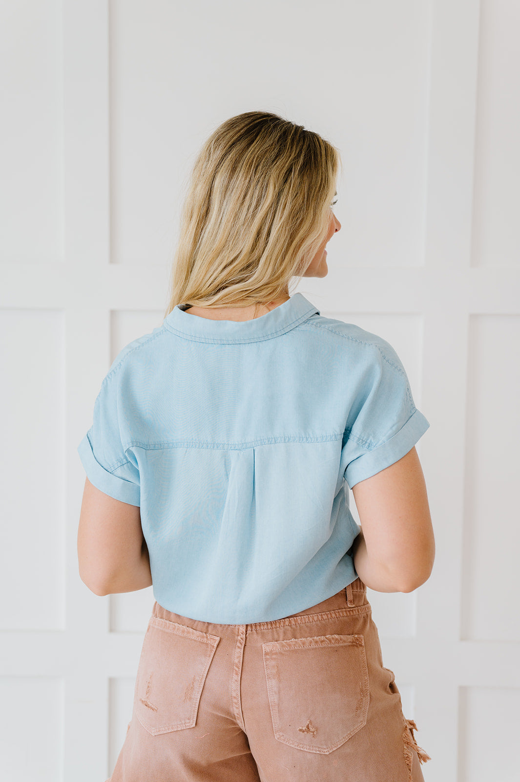 On My Mind Cropped Tencel Top- Blue