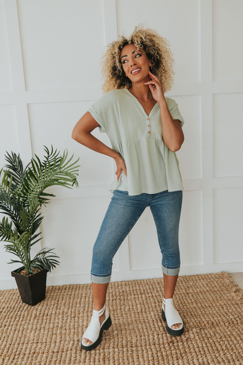 Sweet Ideas Waffle Knit Top