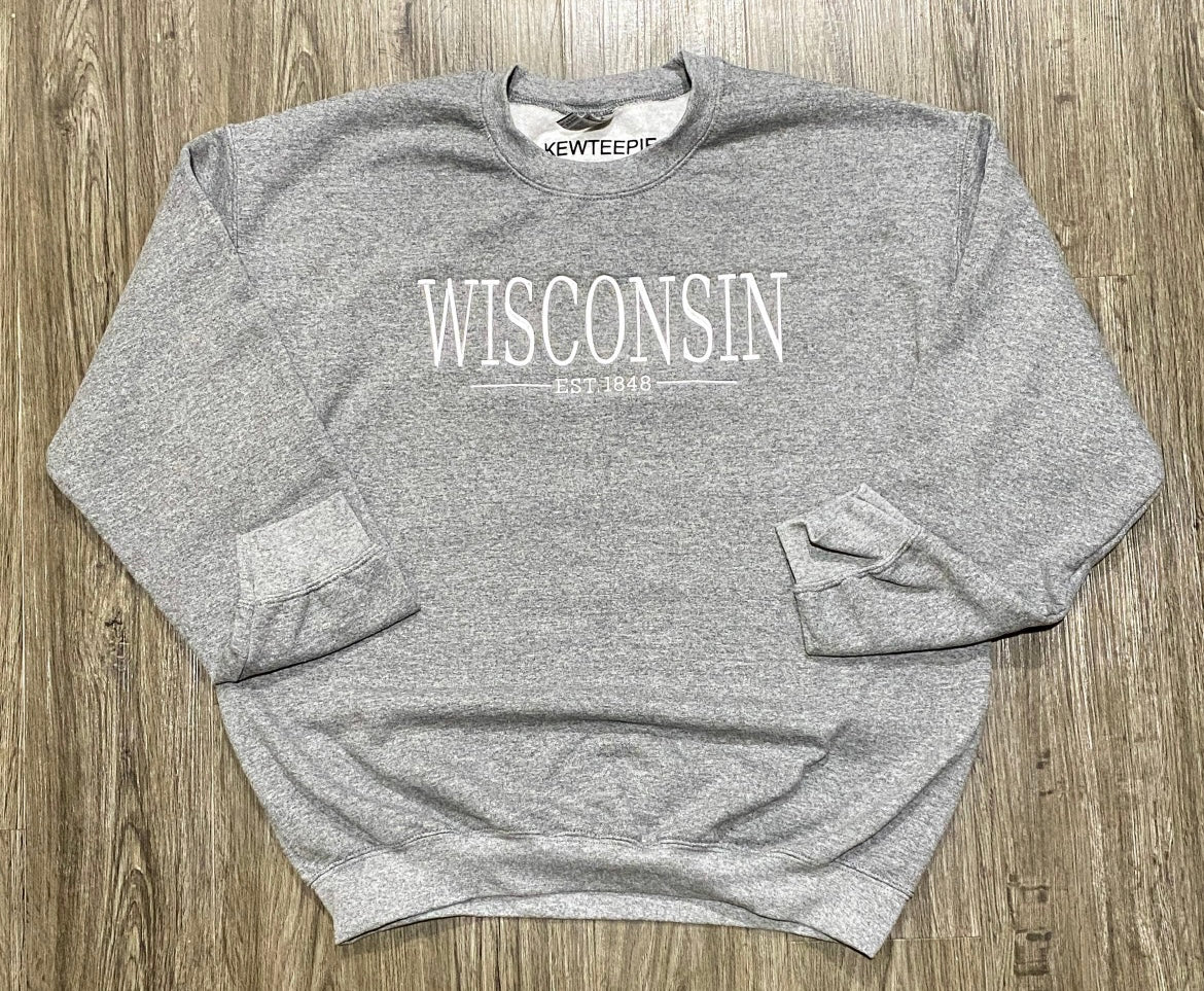 Wisconsin Embroidered Crewneck- Graphite Heather