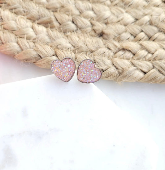 Druzy Heart Stud Earrings