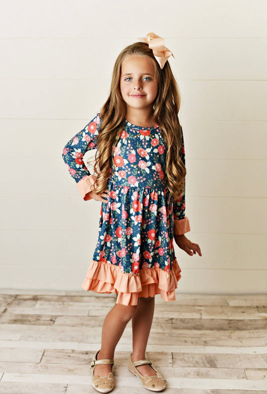 Kids Coral Floral Spring Dress