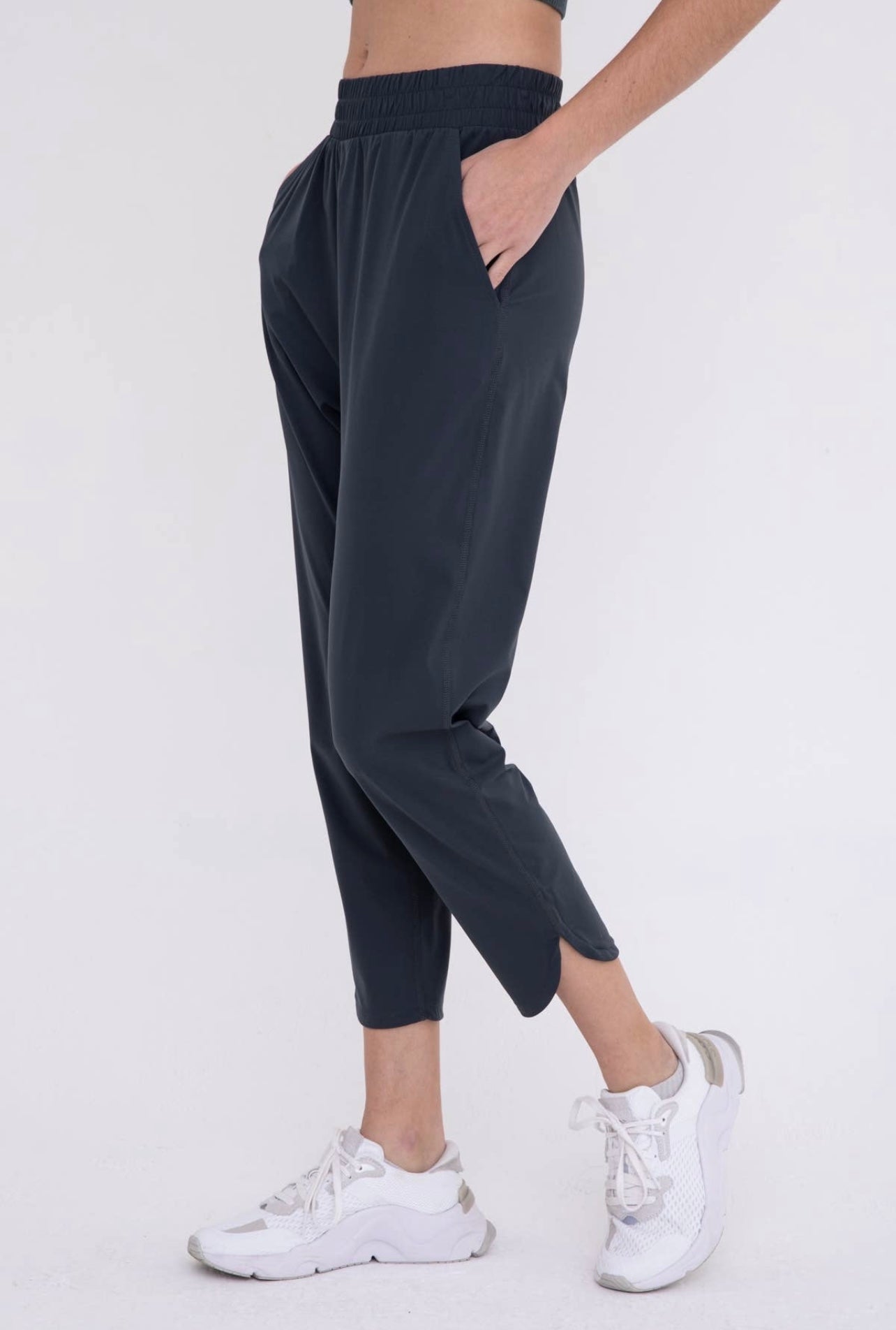 Dark Teal Joggers with Curved Notch Hem