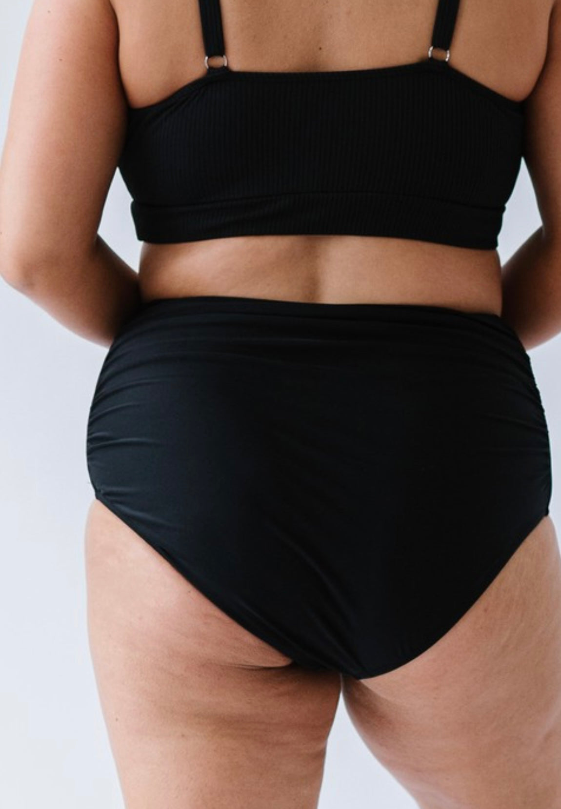 Black High Waisted Ruched Swim Bottoms