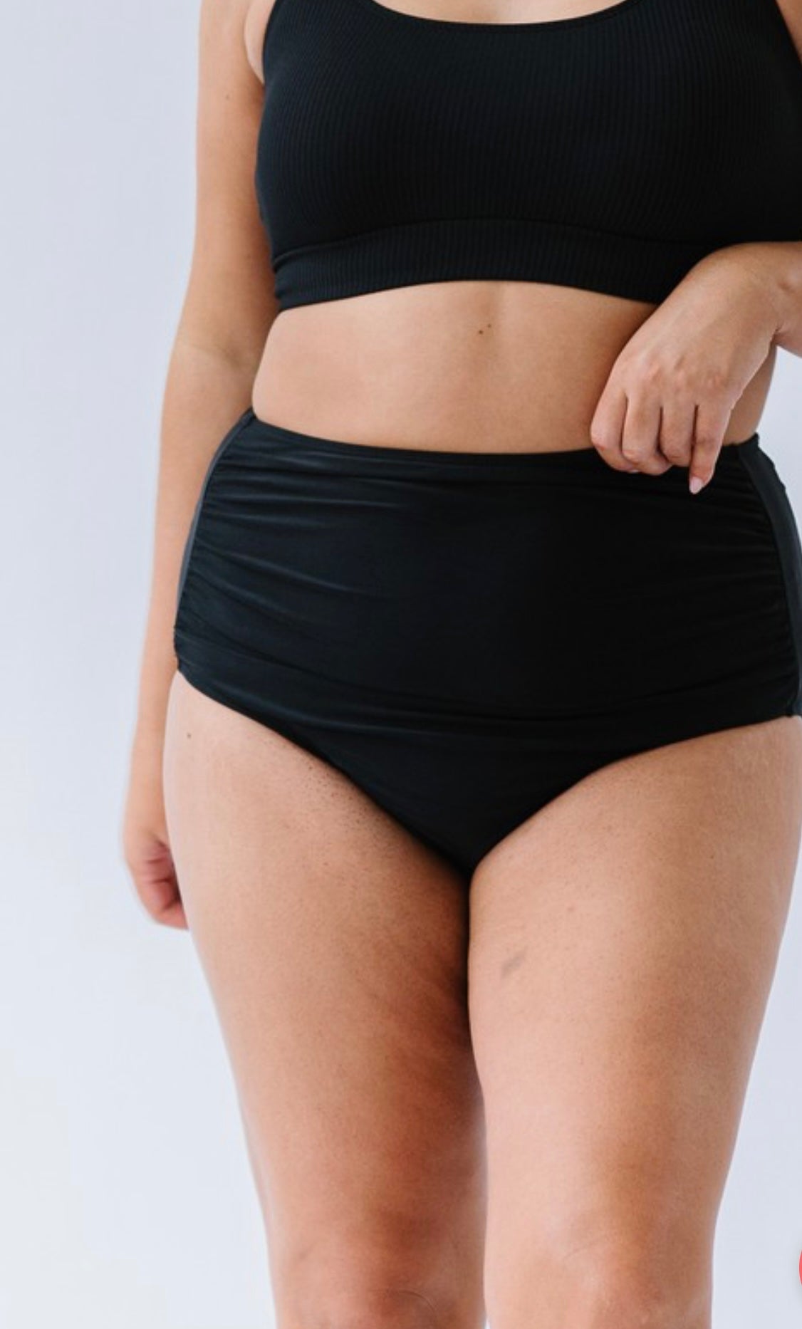 Black High Waisted Ruched Swim Bottoms