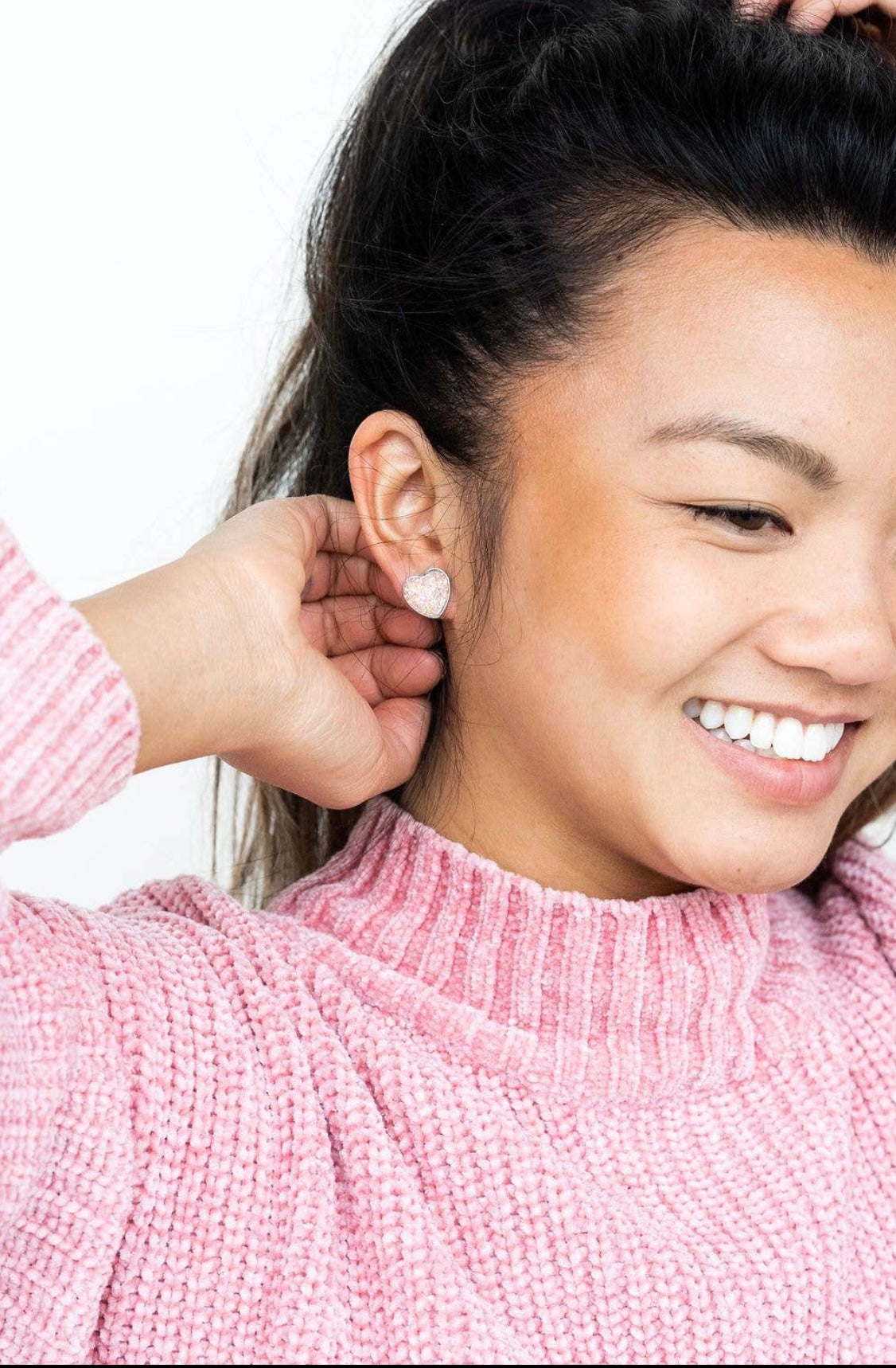 Druzy Heart Stud Earrings