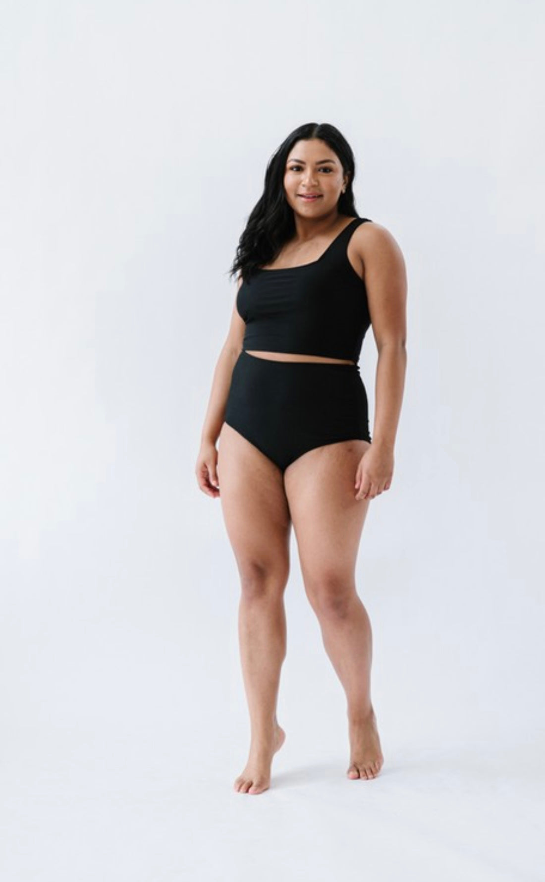 Black Square Neck Swim Top