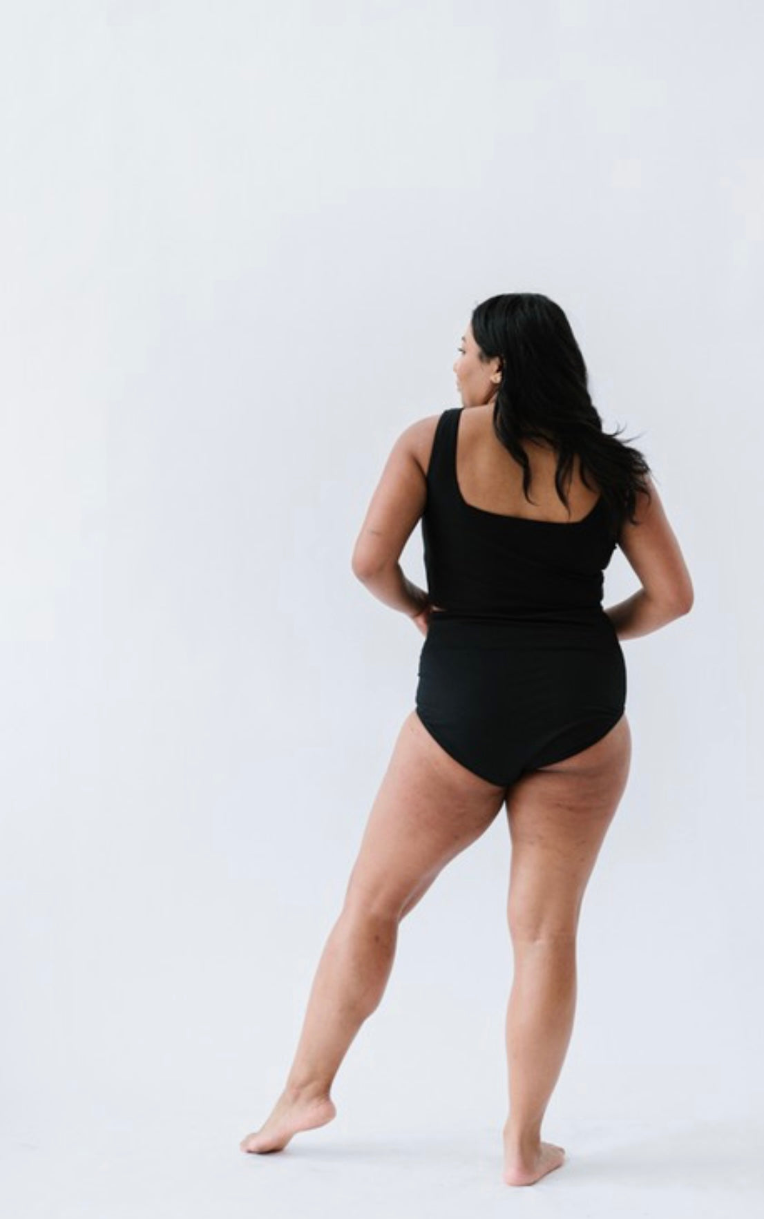 Black Square Neck Swim Top