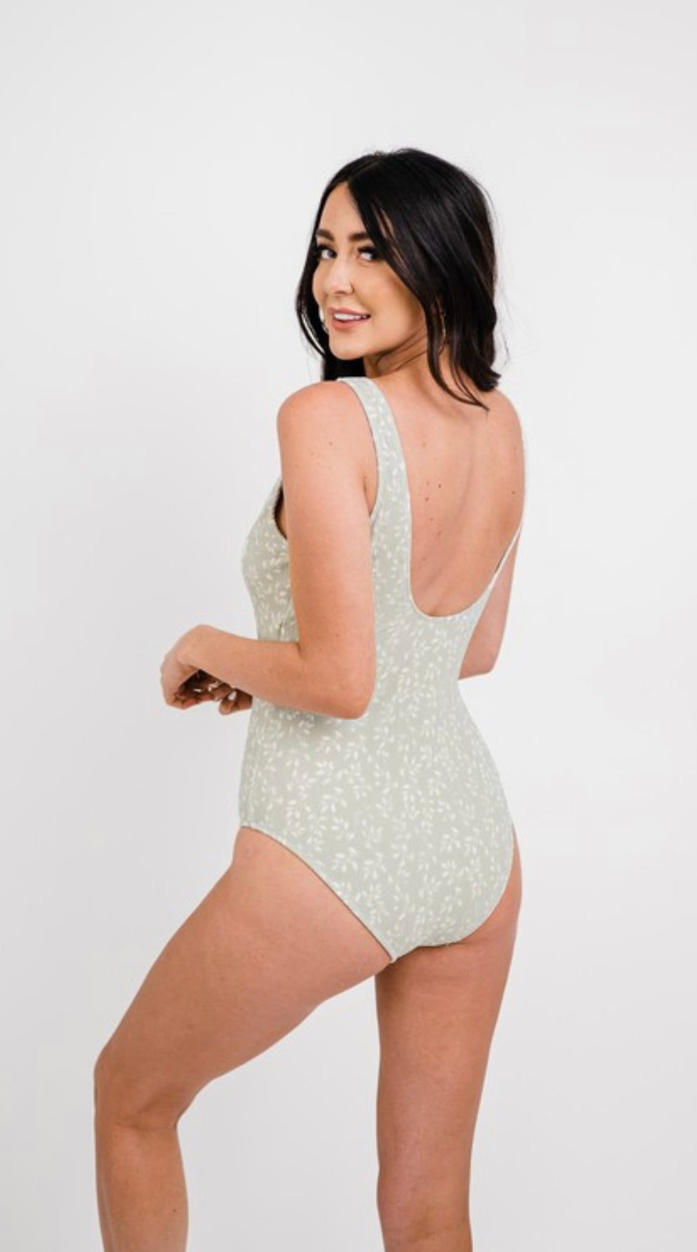 Sage Leaf Open Back One Piece Swimsuit