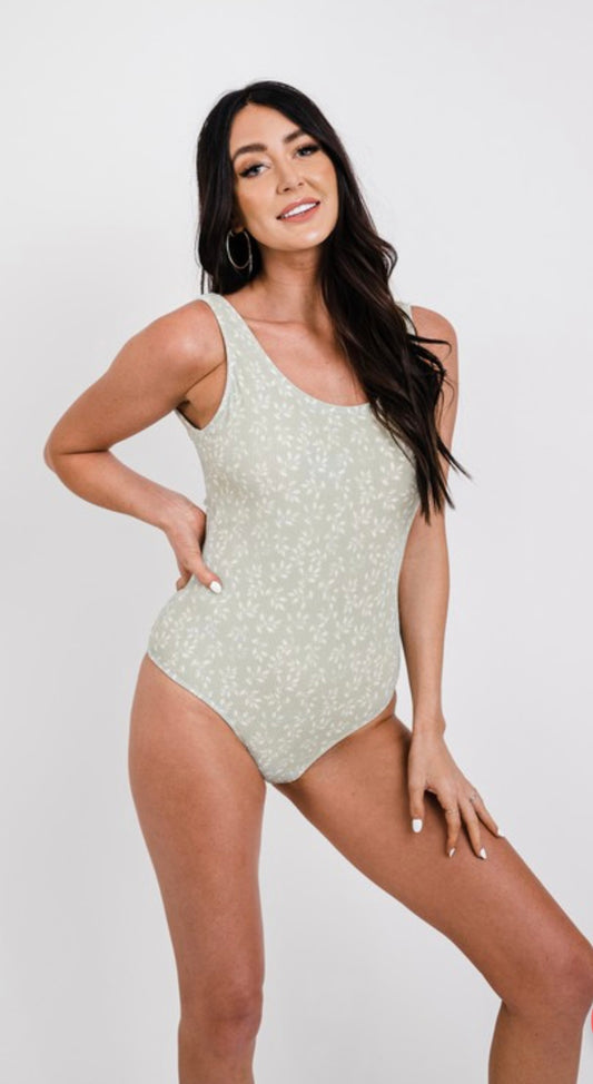 Sage Leaf Open Back One Piece Swimsuit